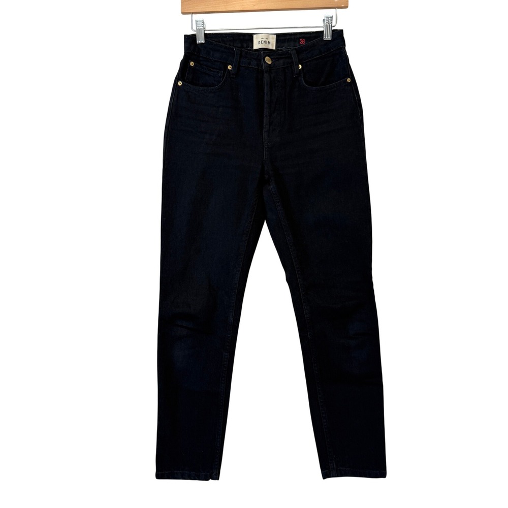 Sezane Black High Rise Slim Leg Organic Cotton Button Fly Denim Jeans Size 26